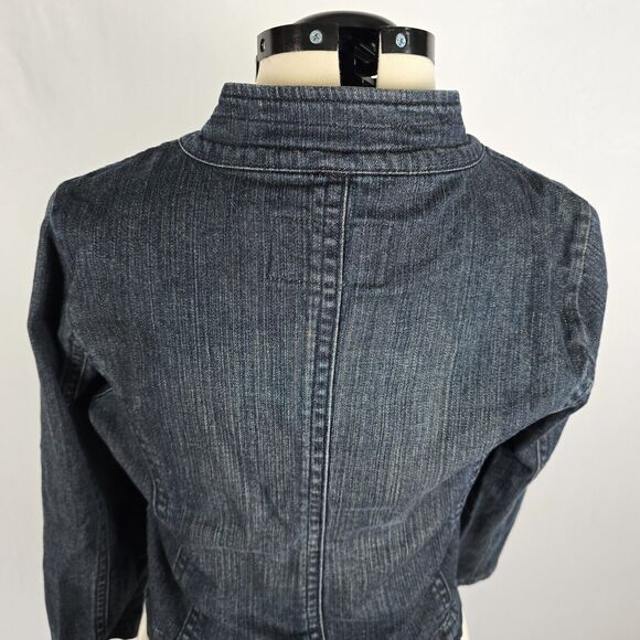 Levi's Jean Jacket Women's Large Mock Neck Button Dk Wash Blue Strauss Signature - Picture 6 of 16